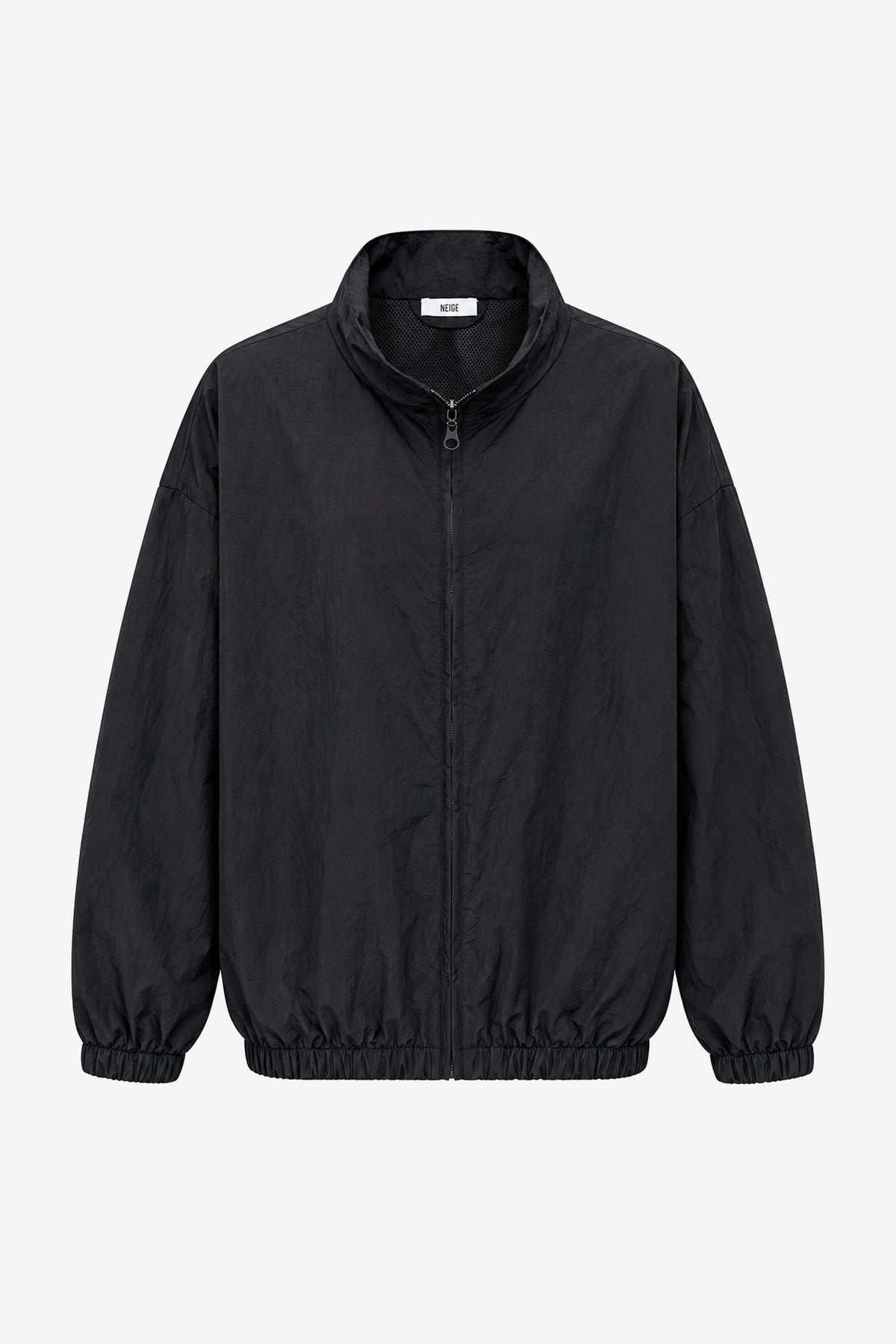 Crinkled Technical Zip Jacket Black