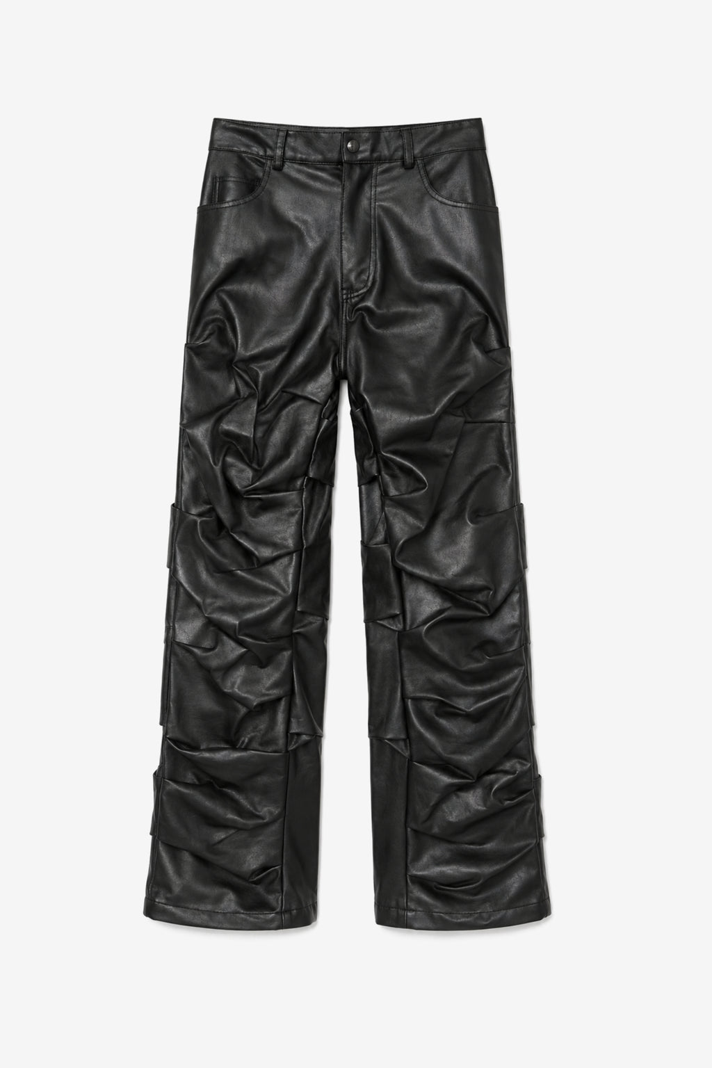 Ruched Vegan Leather Trousers — Men's Fit