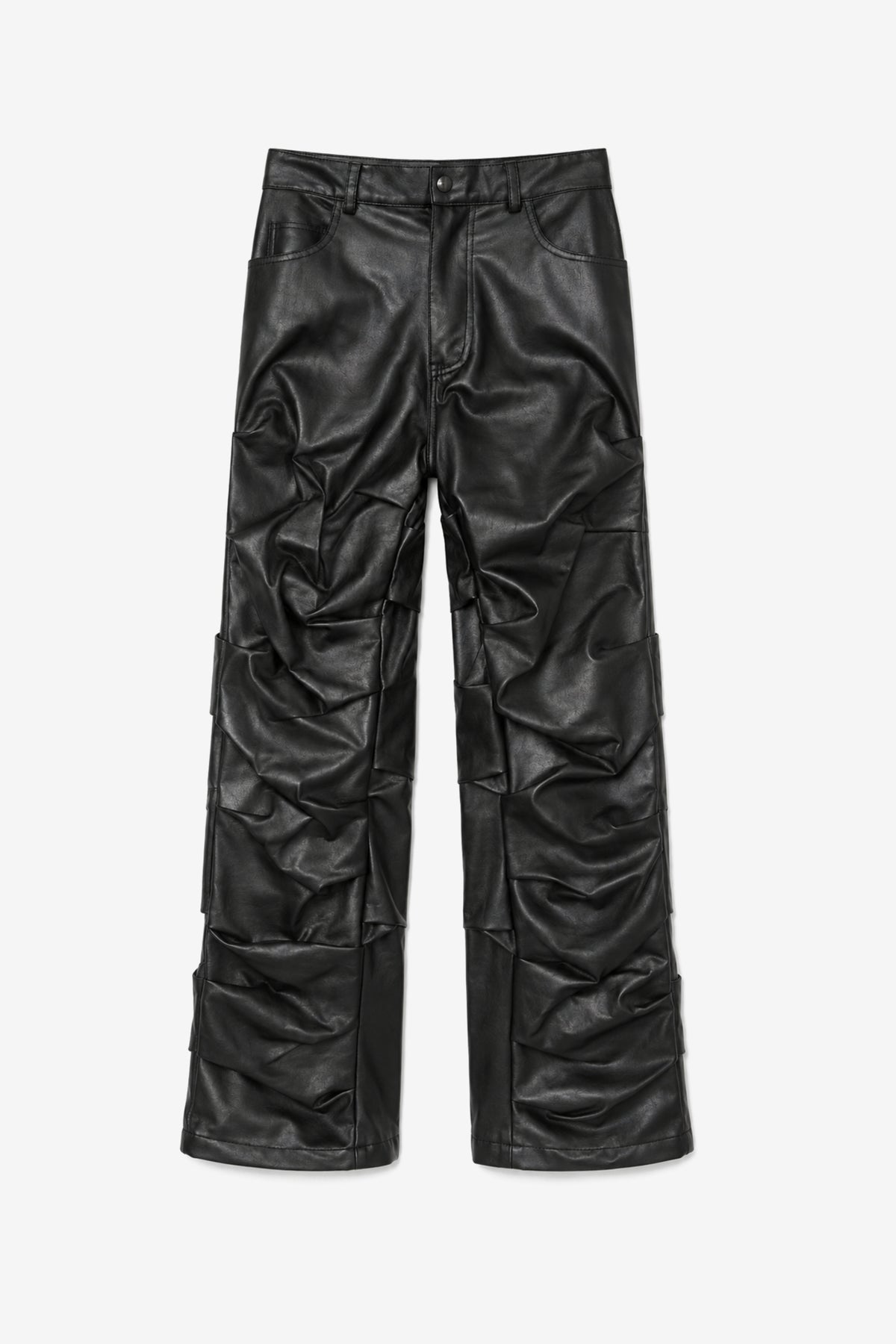Ruched Vegan Leather Trousers — Men's Fit